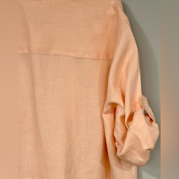 LAUREN by RALPH LAUREN Peach Linen CONVERTIBLE Button Down Blouse Shirt 2X - Picture 2 of 8